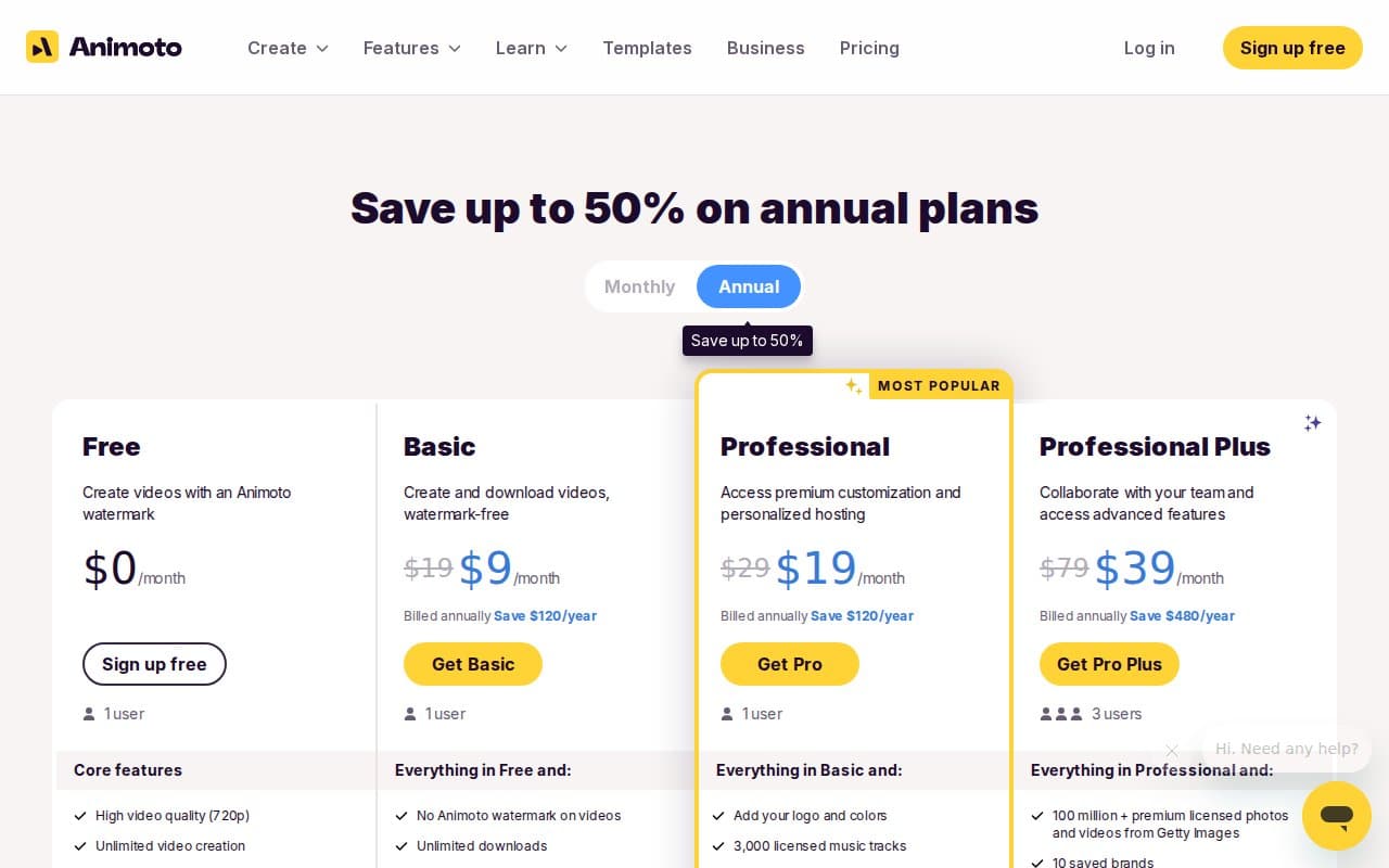 Animoto Pricing Plans
