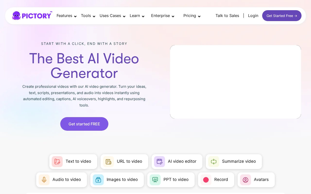 Pictory AI Homepage — Best Content Samurai Alternative