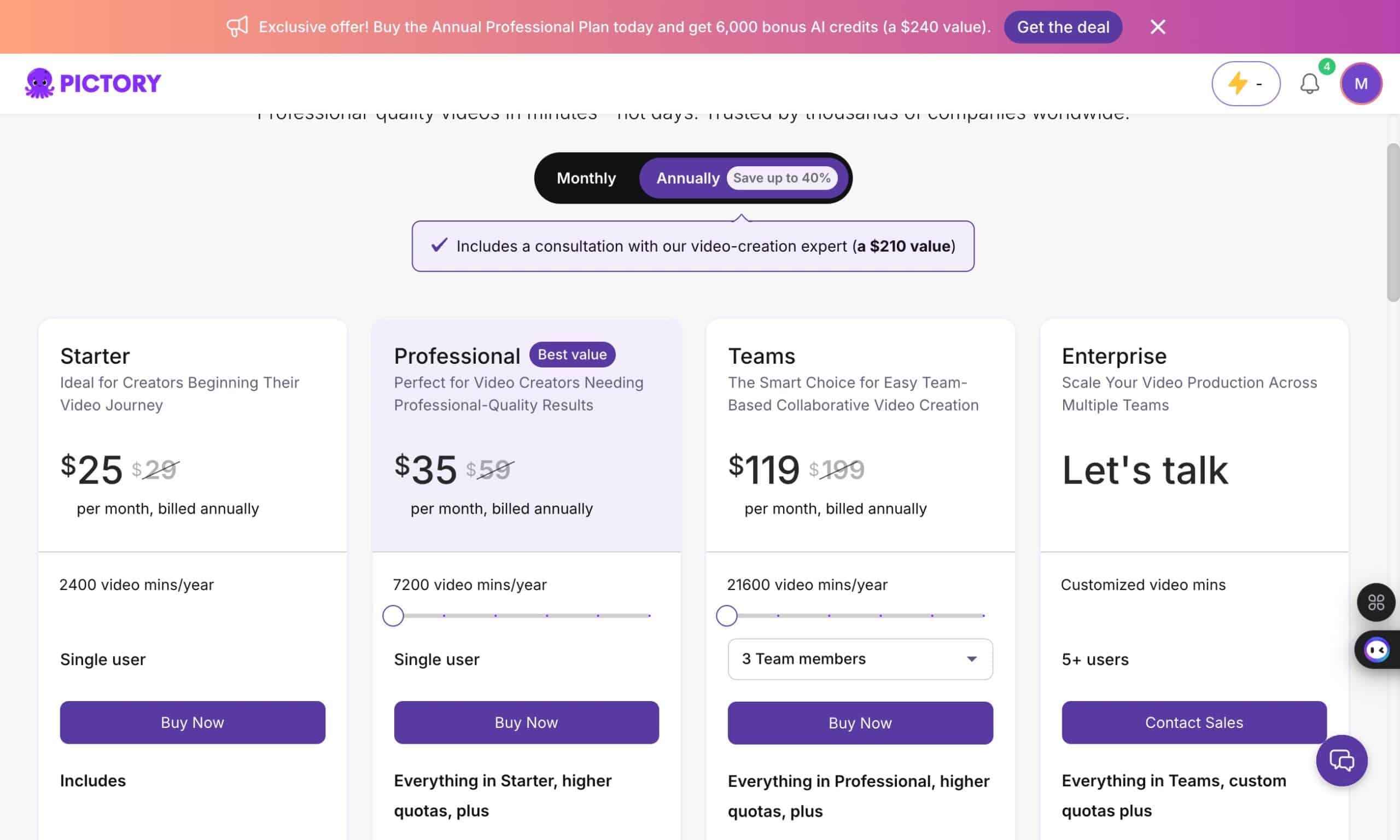Pictory pricing plans 2026